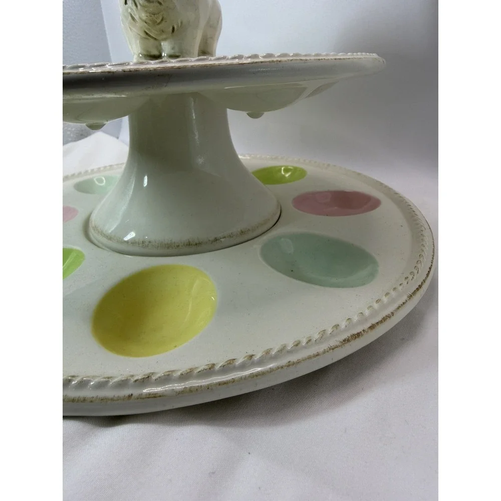 Target Ceramic Bunny Deviled Egg Plate Holders with Painted Holders